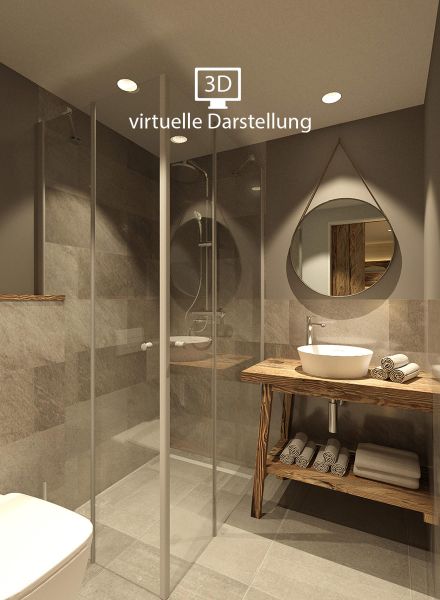 virtuelle Darstellung eines Badezimmers im Hotel Schaefflerwirt