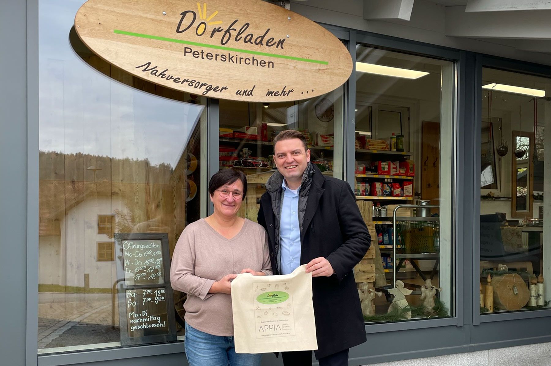 Sponsoring Stofftaschen an den regionalen Partner Dorfladen Peterskirchen