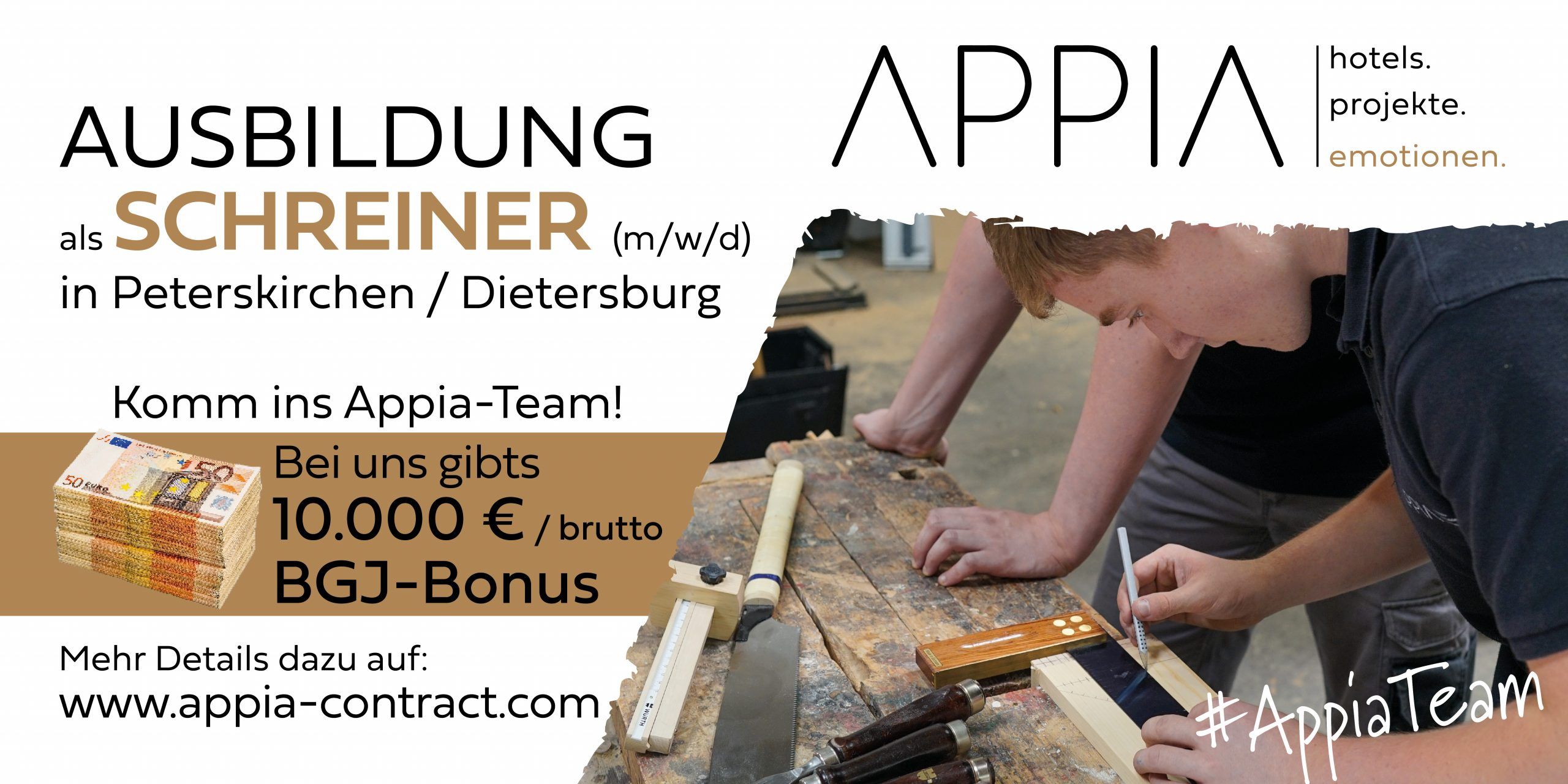 Bei Appia gibt es den BGJ-Bonus von 10000 Euro / Brutto in der Schreinerausbildung für Schreinerlehrlinge