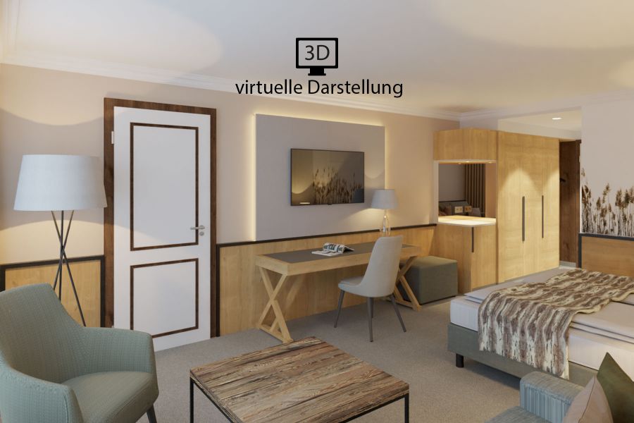 virtuelle Darstellung eines Hotelzimmers im Alpenhof in Murnau