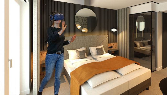 3D-Visualisierung eines Hotelzimmers