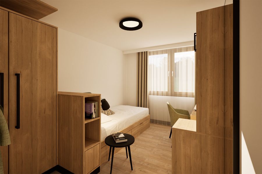 Einzelzimmer mit viel Holzfront und Komfort für Personal Gstaad Palace