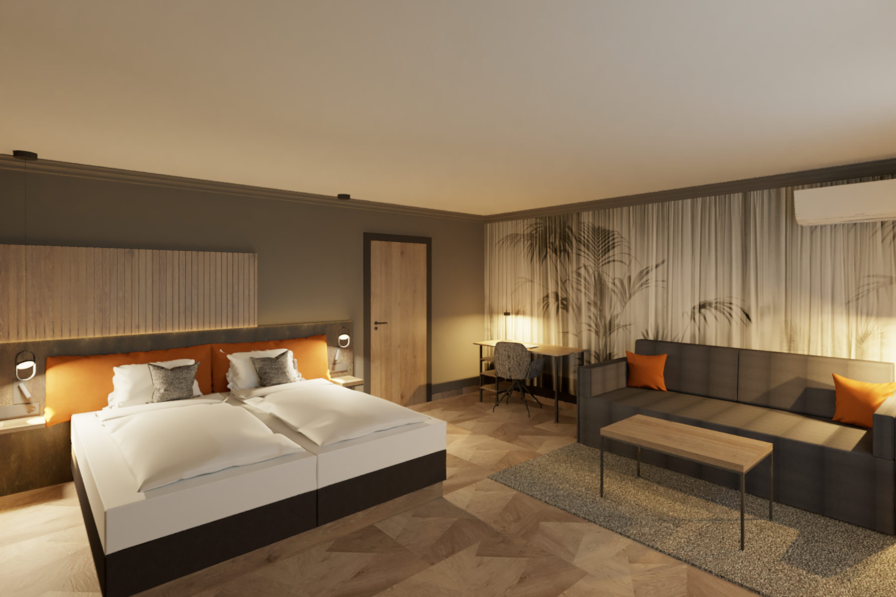 Innenarchitektur mit Tapete im Dschungel-Motiv