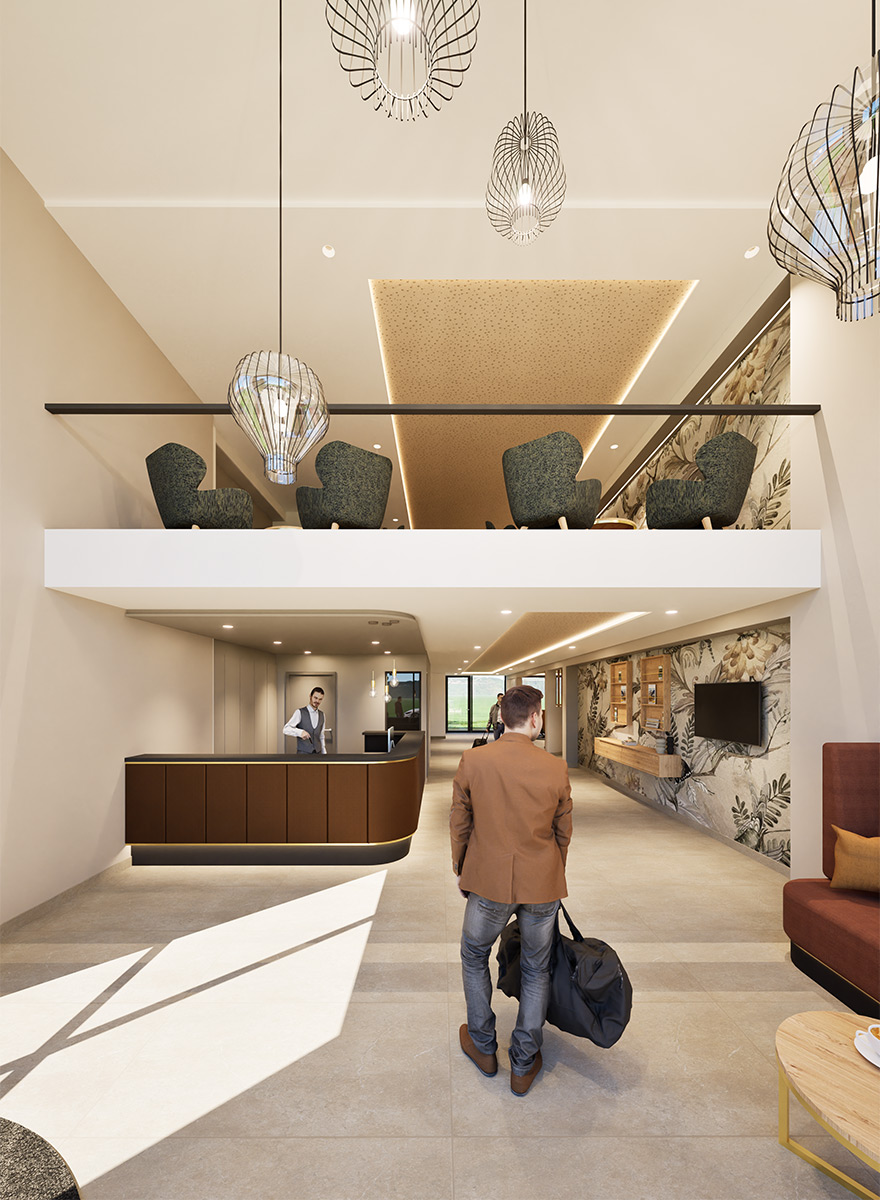Verbindungsbau mit Galerie im Open-Lobby-Concept im Churf&uuml;rstenhof Bad Birnbach