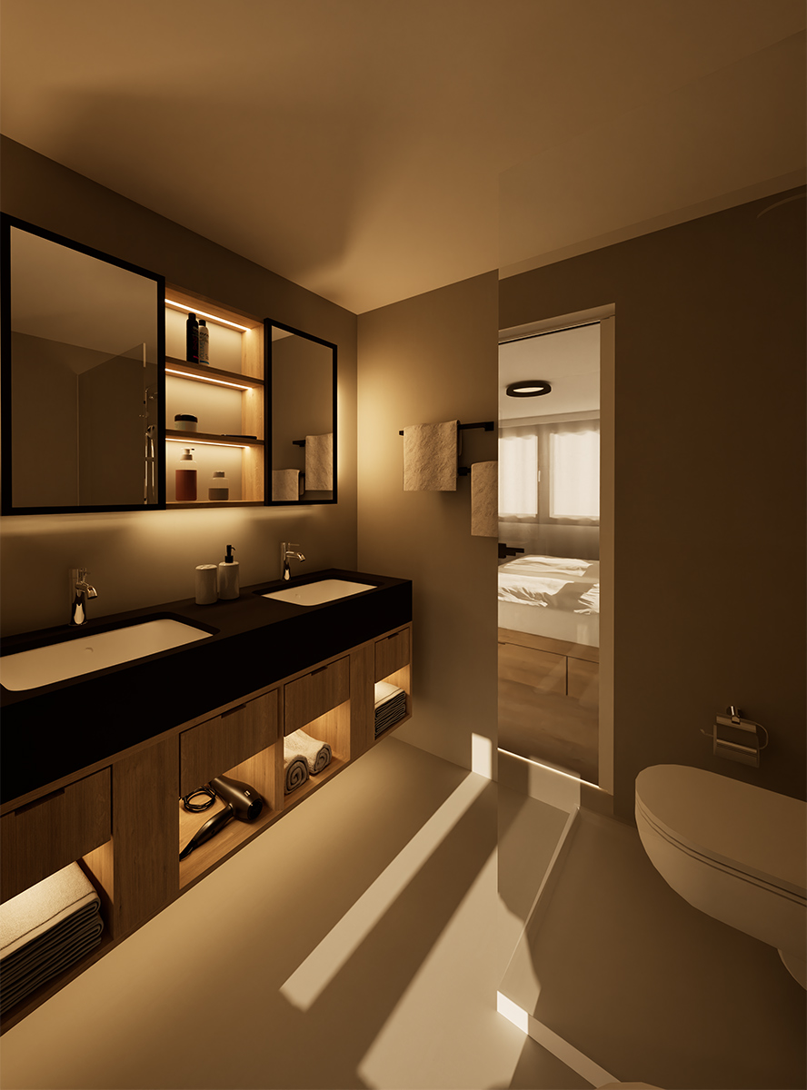 Badezimmer der Personalwohnungen Gstaad Palace