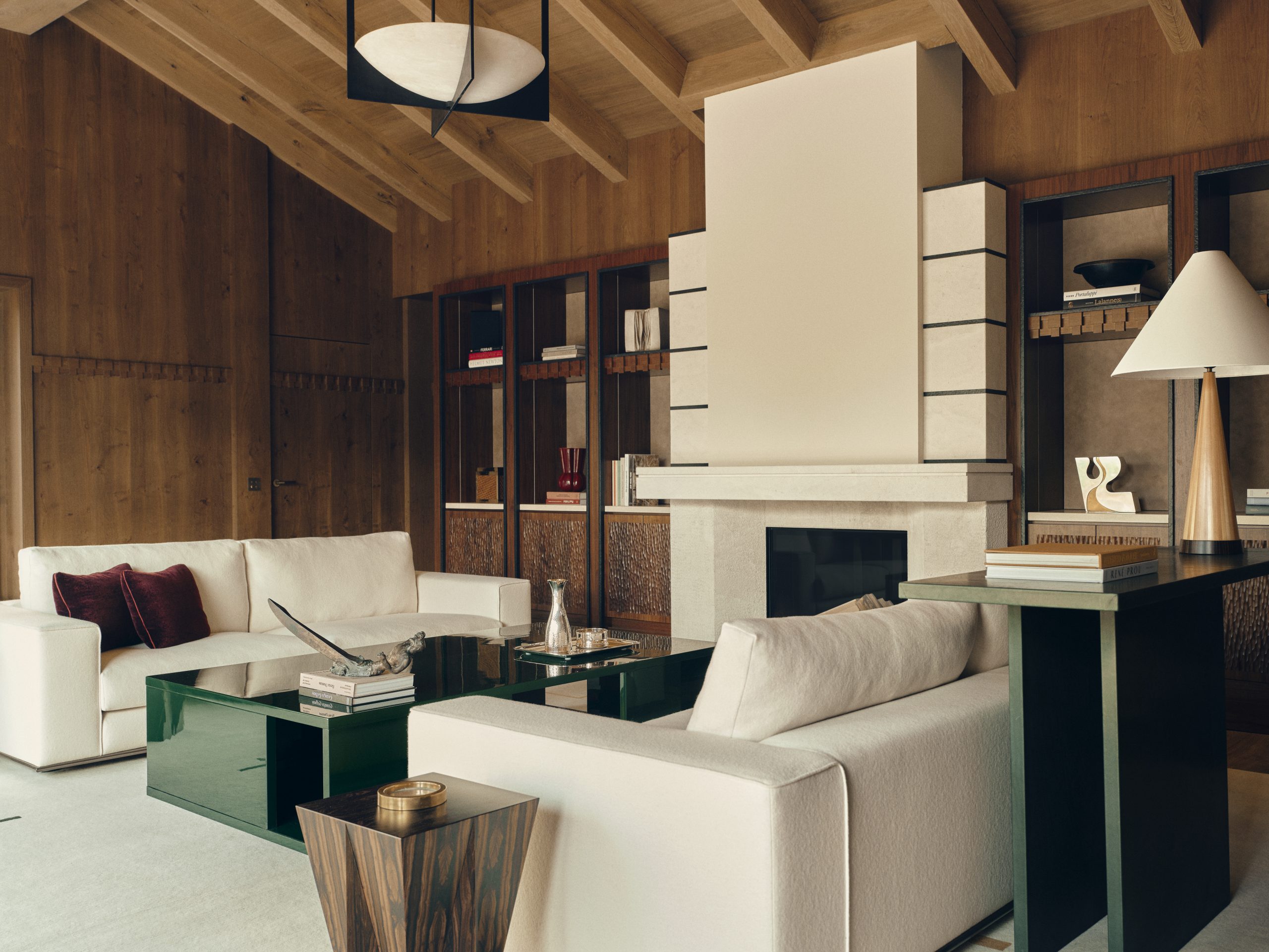 Rendering mit der Außenansicht aller Chalets und dem Hotel in Hinterstoder