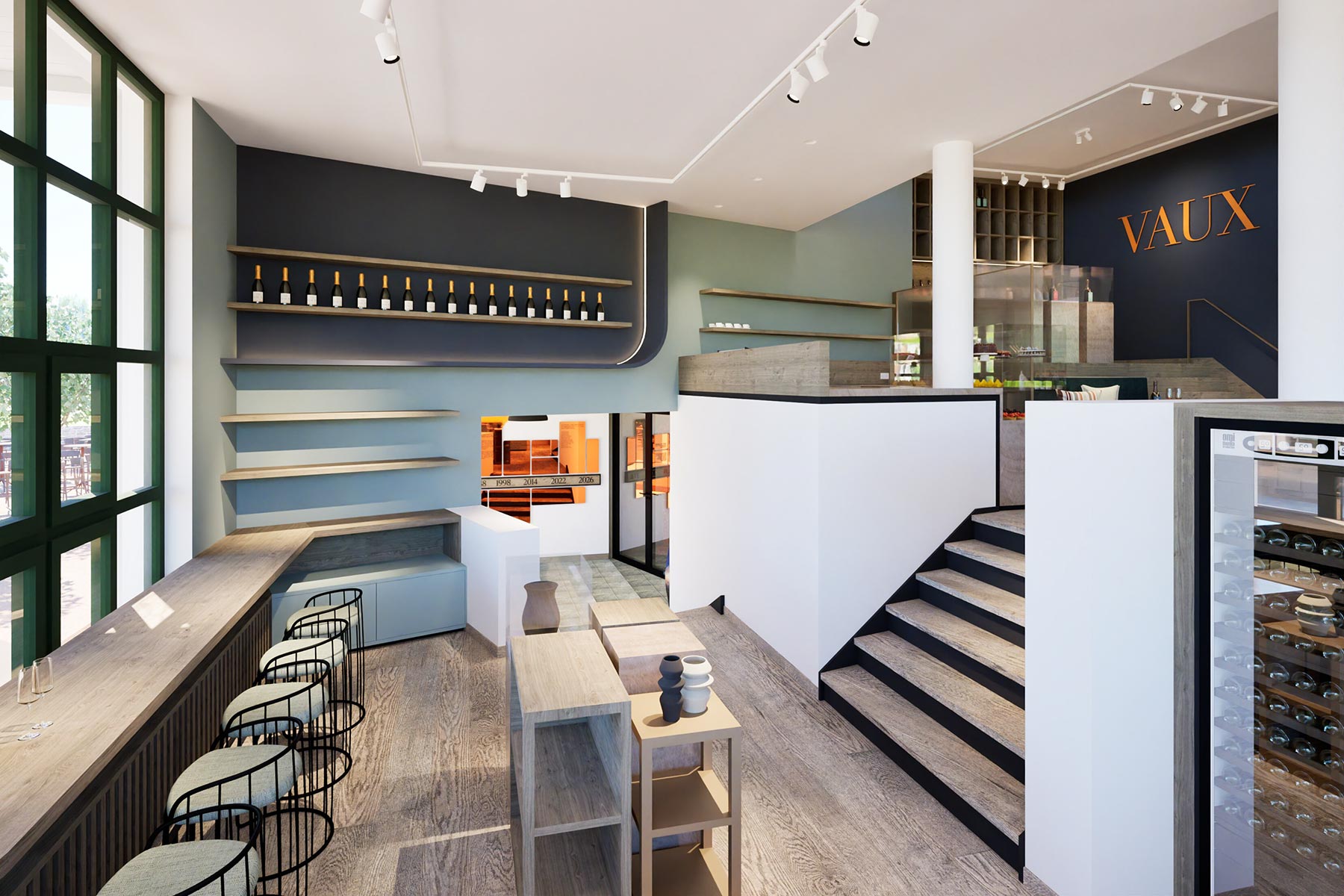 Rendering des Appia-Projekts auf der Burg Crass: Concept Store VAUX in Eltville am Rhein