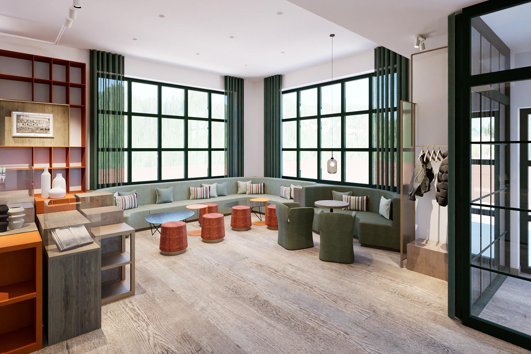 3D-Rendering der Möblierung im Showroom von VAUX in Eltville am Rhein