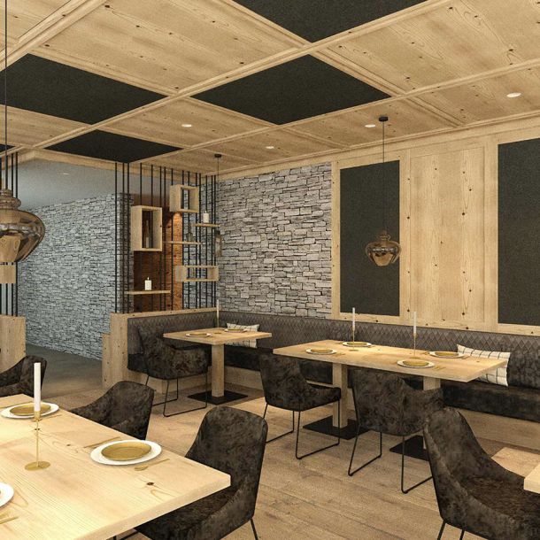 Rendering des Hotelrestaurant Priva Alpin Lodge in Lenzerheide