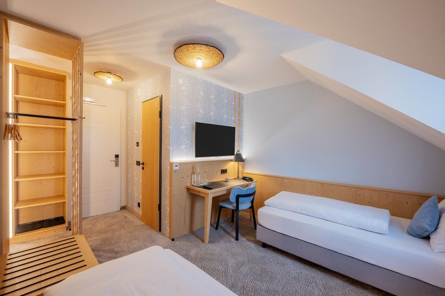 interior design and furnishings for a twin bed room