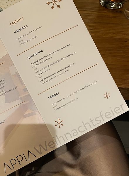 Menükarte Gasthof Pension Hummel in Stammham Marktl zur Weihnachtsfeier von Appia