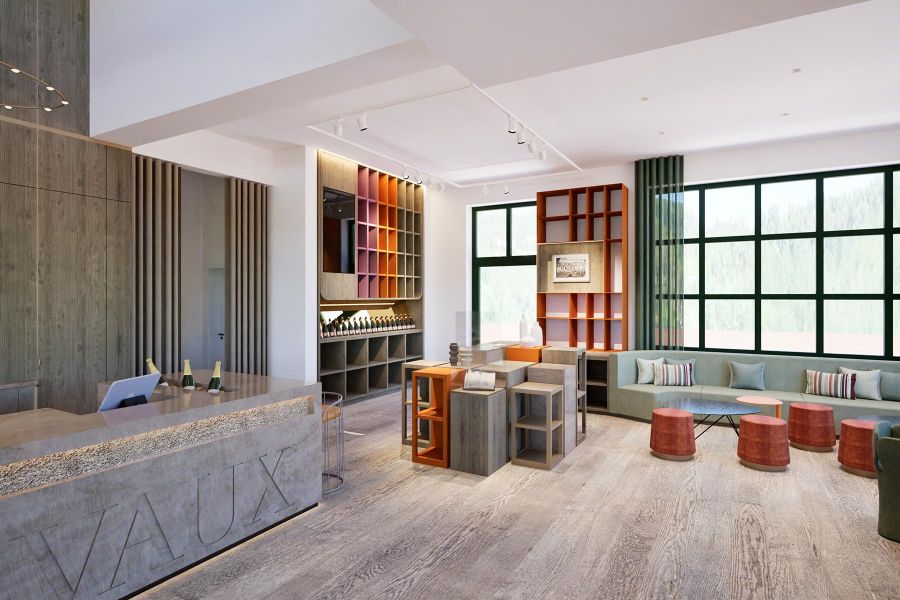 Innenarchitektur des Showrooms passend zum Corporate Design von VAUX