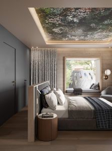 Suite im 5-Sterne-Hotel mit Ausblick auf Wellnessanlage im Außenbereich