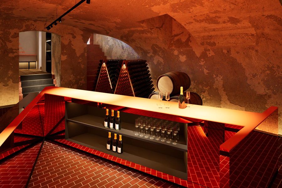 Rendering der Degustationstheke im Sektkeller von VAUX