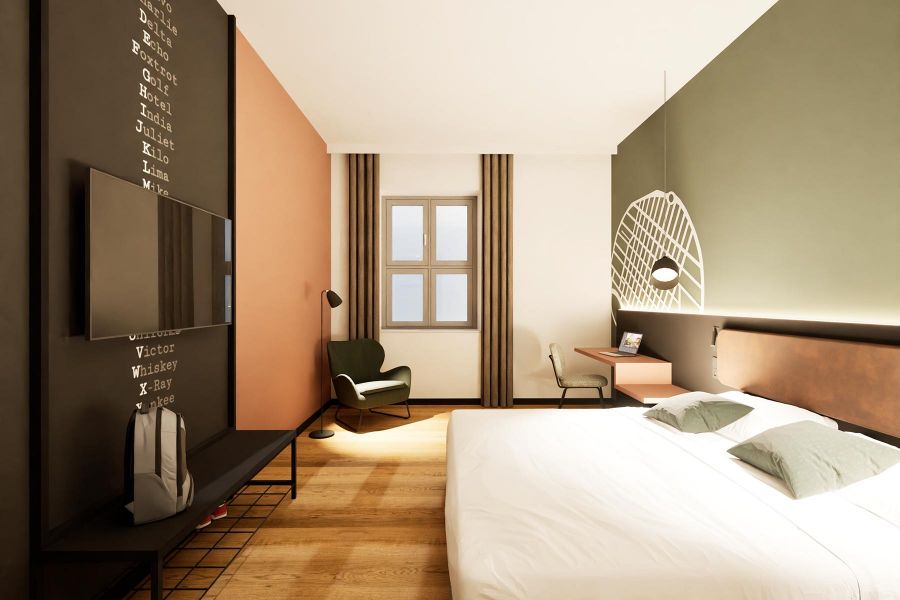 Innenarchitektur der neuen Hotelzimmer im Essential by Dorint Hotel in Mannheim