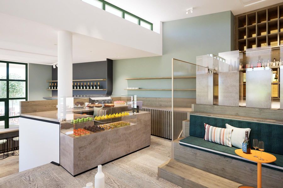 VAUX Concept Store auf der Burg Crass: Innenarchitektur Visualisierung des Cafes