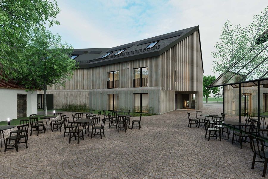 Hotelarchitektur des Neubaus vom Hotel Waldvogel in Leipheim