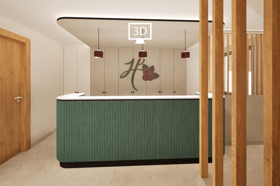 Rendering of the reception desk at the Hotel Heidelberg Aadorf
