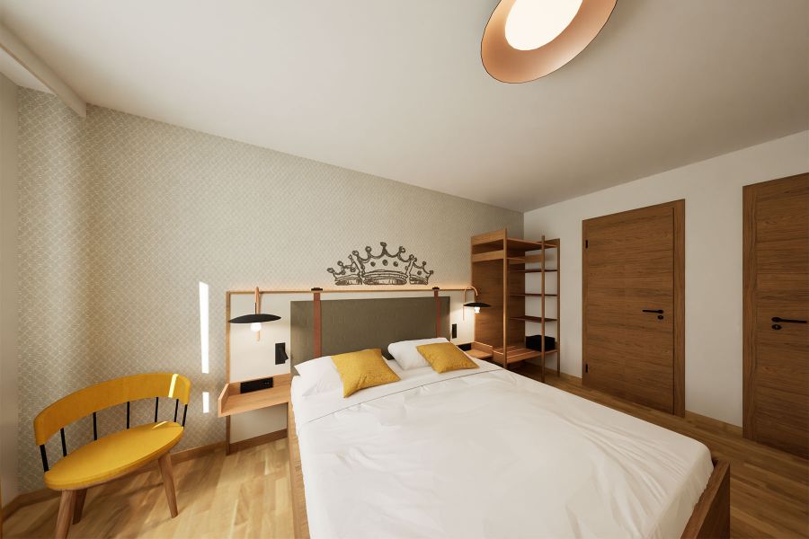 Hotel & Brauereigasthof Drei Kronen Memmelsdorf mit großzügigen Zimmern mit Sessel und Stauraum neben Bett