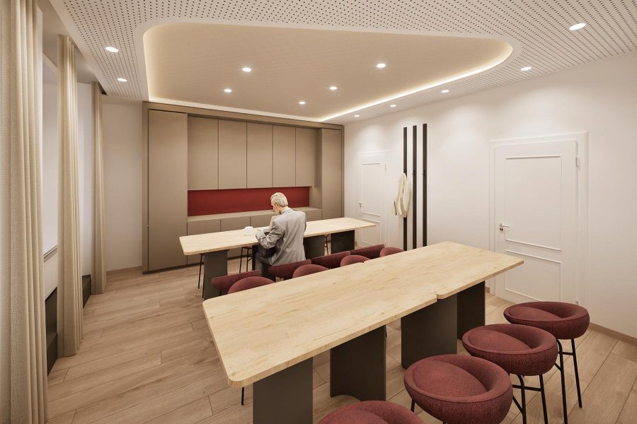 Teeküche für Mitarbeiterwohlbefinden im Office der Sparkasse